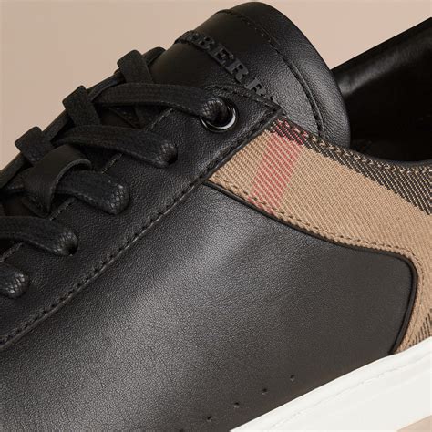 burberry leather and house check trainers|House Check and Leather Sneakers in Black.